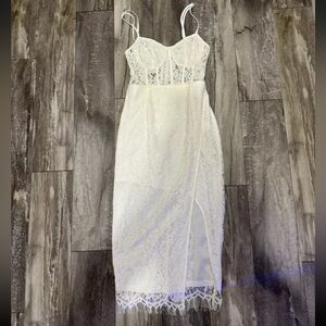 Pretty Little Thing Lace Midi Leg Slit Dress White Sz 4